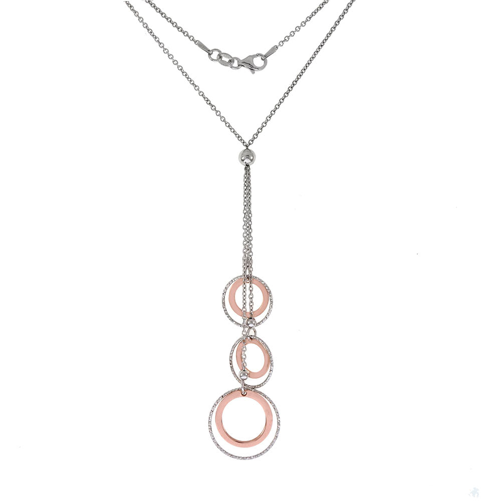 Three Rose-Gold Ring Lariat Necklace with Tassel