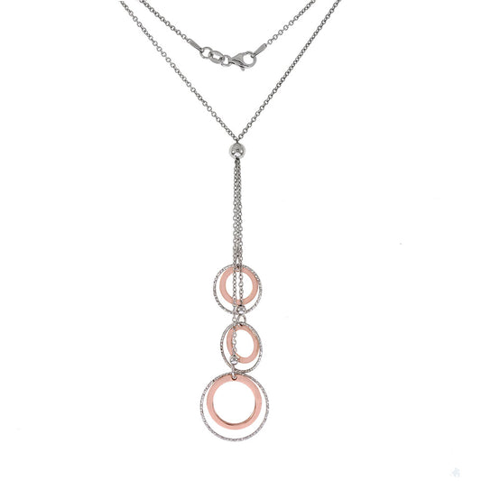 Three Rose-Gold Ring Lariat Necklace with Tassel