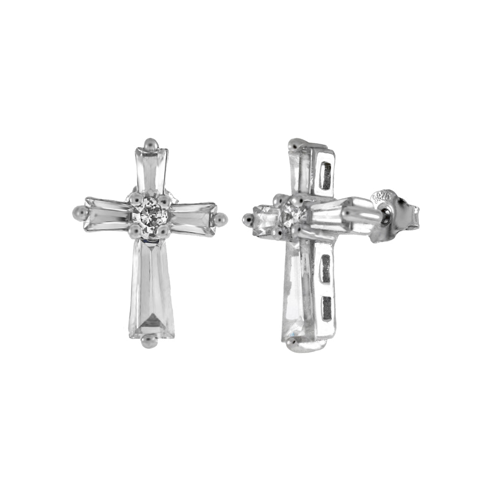 Trapezoid Baguette Cubic Zirconia Cross Stud Earrings