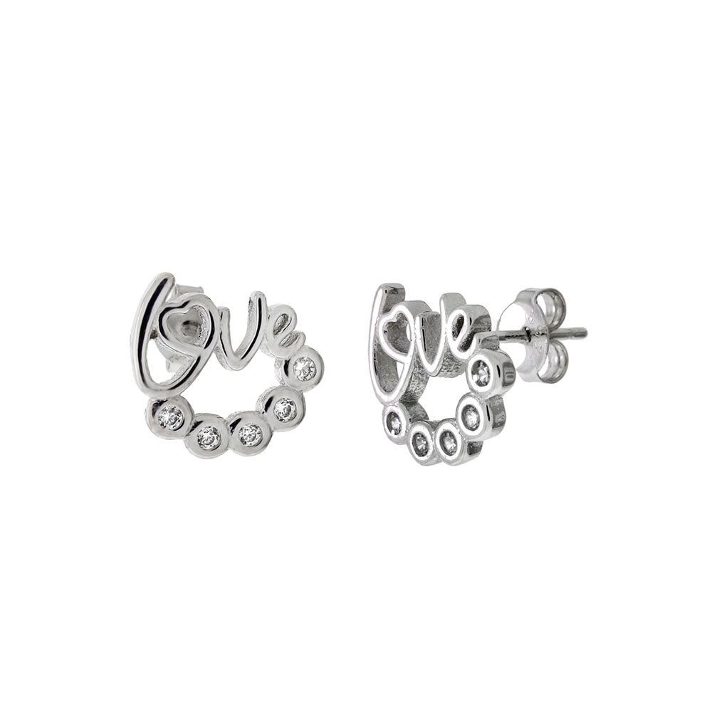 Sterling Silver Cubic Zirconia LOVE Stud Earrings