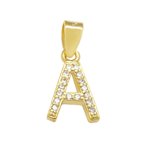 Small Initial A CZ Pendant Gold Plated