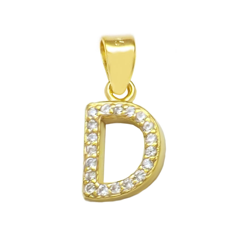 Small Initial D CZ Pendant Gold Plated