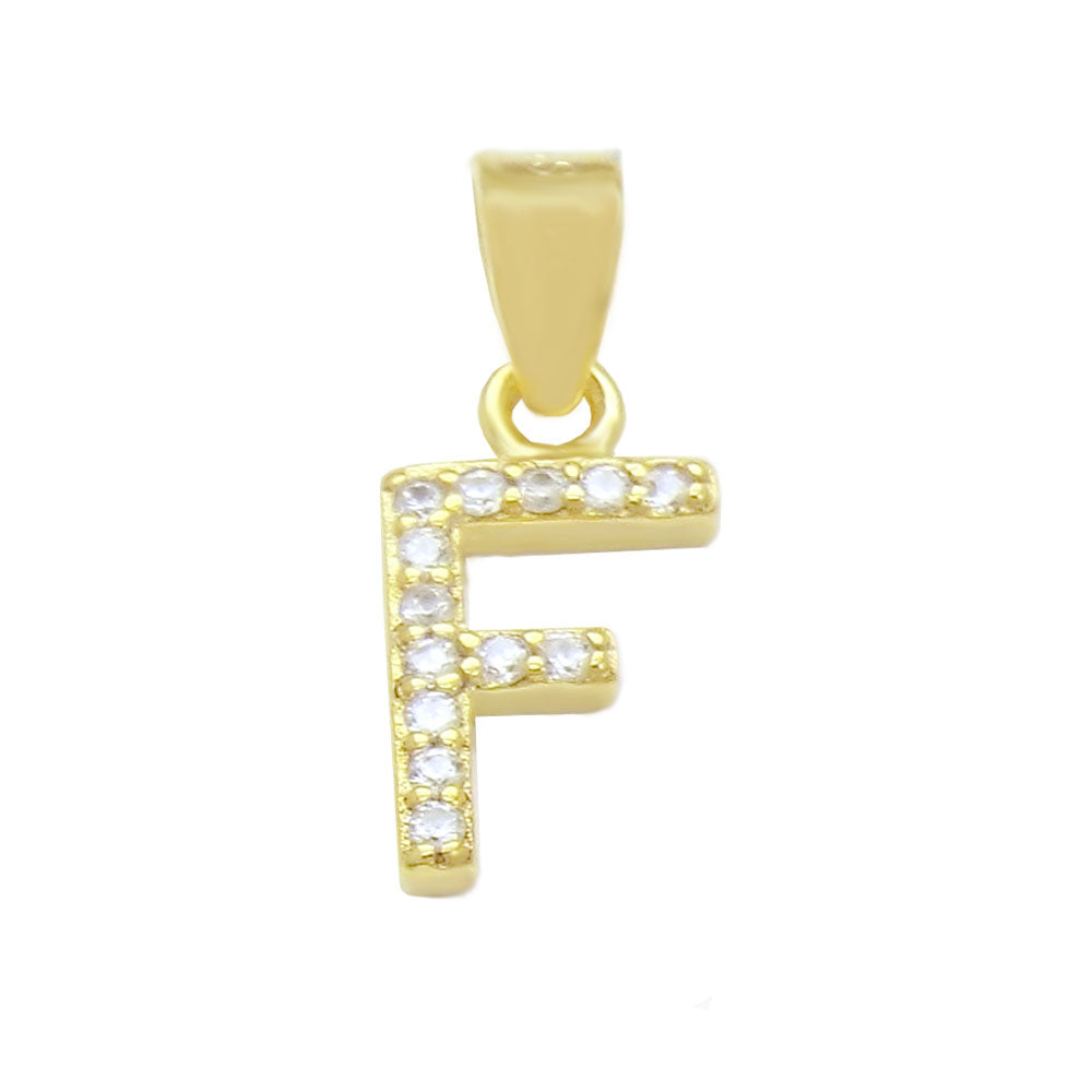Sterling Silver Small Initial F CZ Pendant Gold Plated