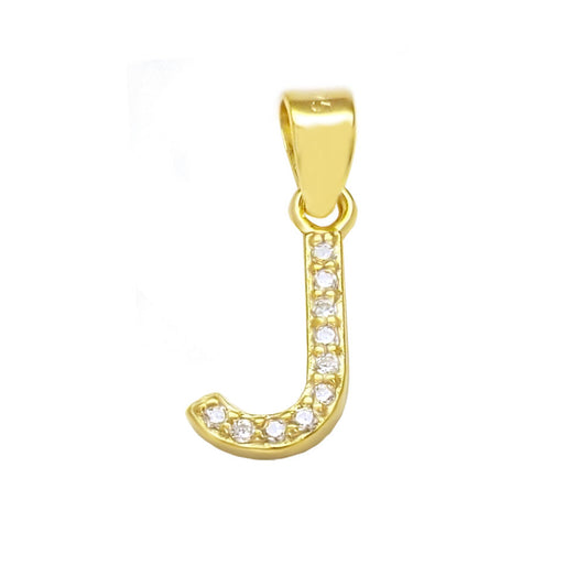 Small Initial J CZ Pendant Gold Plated