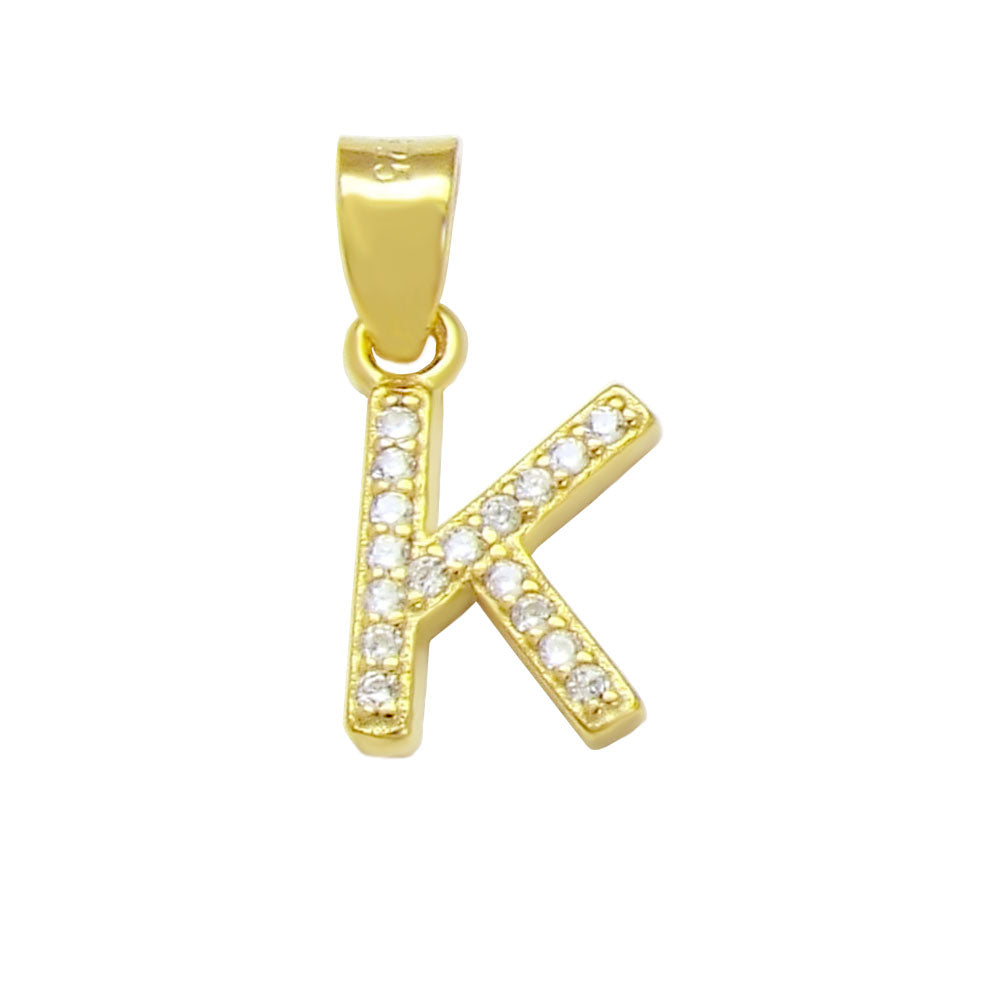 Small Initial K CZ Pendant Gold Plated