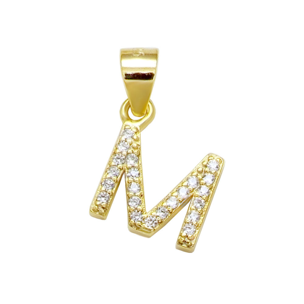 Sterling Silver Small Initial M CZ Pendant Gold Plated