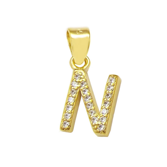 Small Initial N CZ Pendant Gold Plated