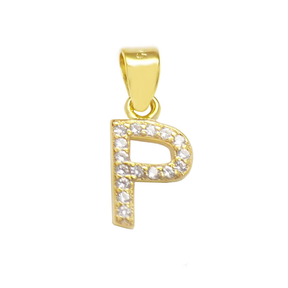 Small Initial P CZ Pendant Gold Plated