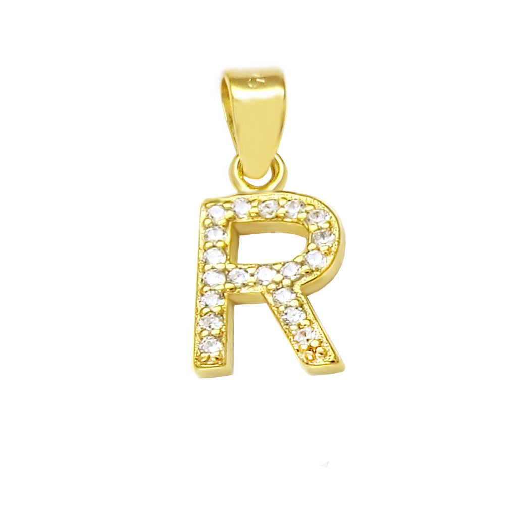 Small Initial R CZ Pendant Gold Plated