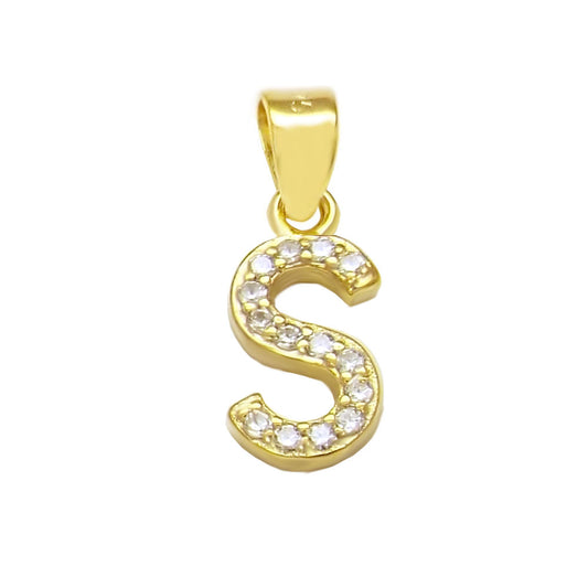 Small Initial S CZ Pendant Gold Plated