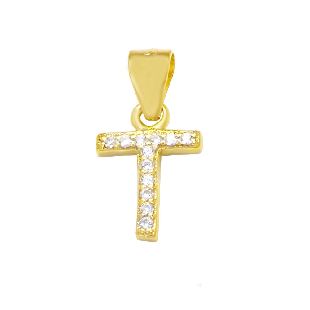 Small Initial T CZ Pendant Gold Plated