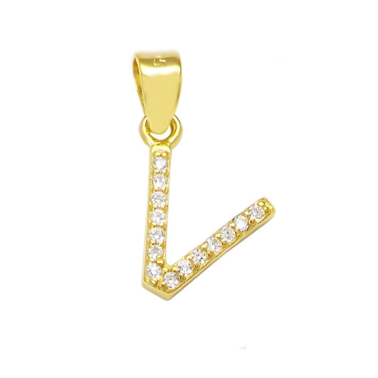 Small Initial V CZ Pendant Gold Plated