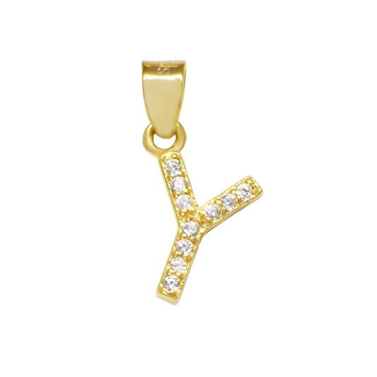 Small Initial Y CZ Pendant Gold Plated