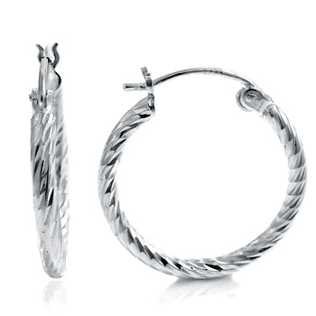 Sterling Silver Diamond Cut Hoop Earrings