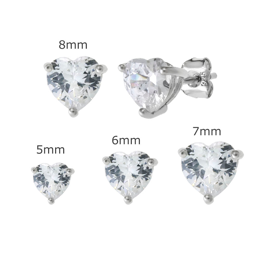 Sterling Silver Cubic Zirconia Heart Casting Stud Earrings