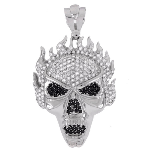 Black & White Skull with Flames Pendant