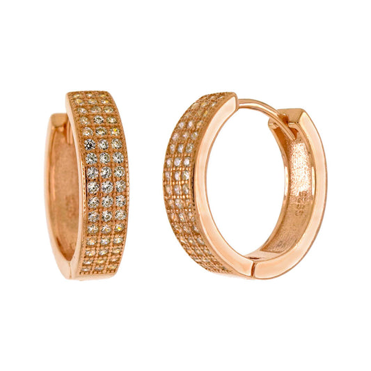 3 Lines Cubic Zirconia Rose Gold Plated Huggie Hoop Earrings