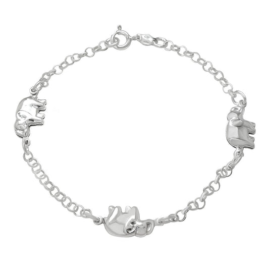 Sterling Silver- 3 Elephants Charm Bracelet