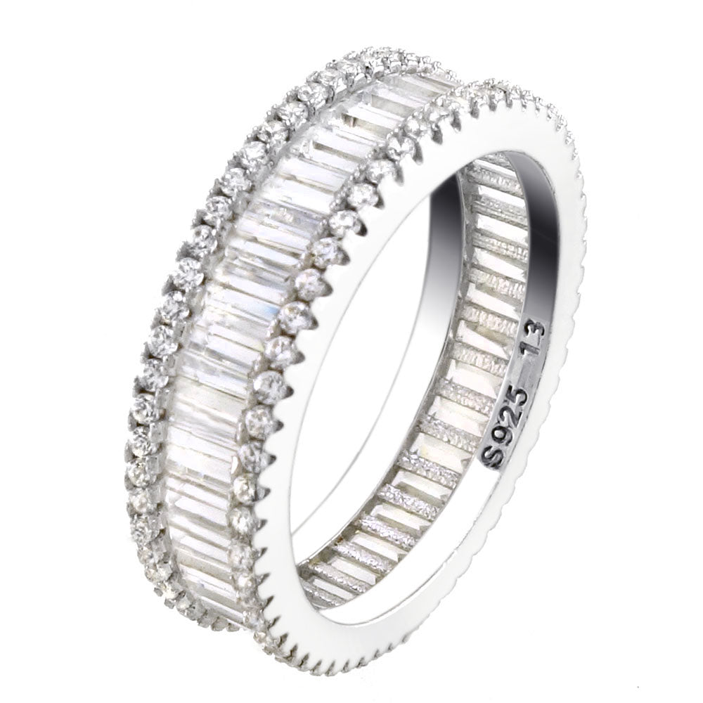 Sterling Silver Cubic Zirconia Baguette Band Ring