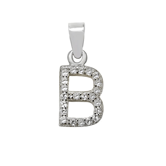 Small Initial B CZ Pendant Rhodium