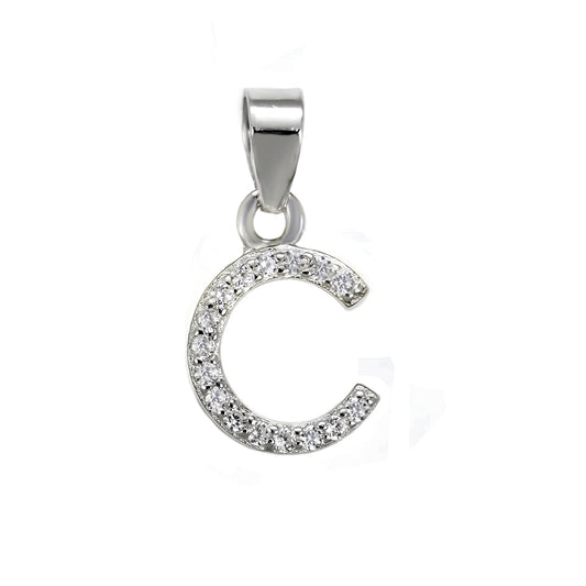 Small Initial C CZ Pendant Rhodium