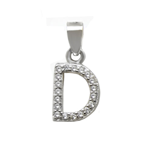 Small Initial D CZ Pendant Rhodium