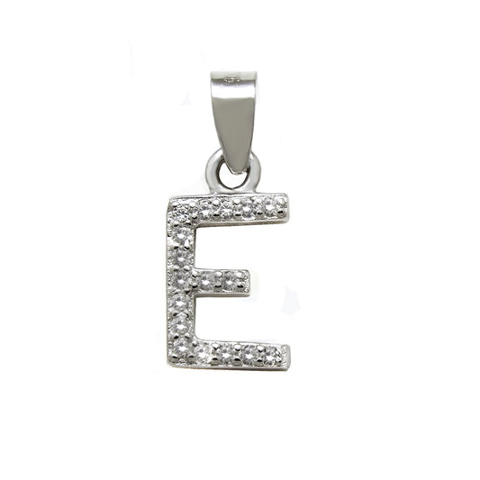 Small Initial E CZ Pendant Rhodium