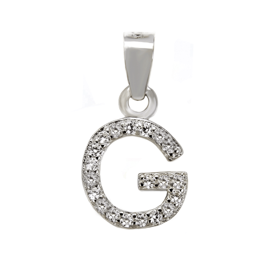 Small Initial G CZ Pendant Rhodium