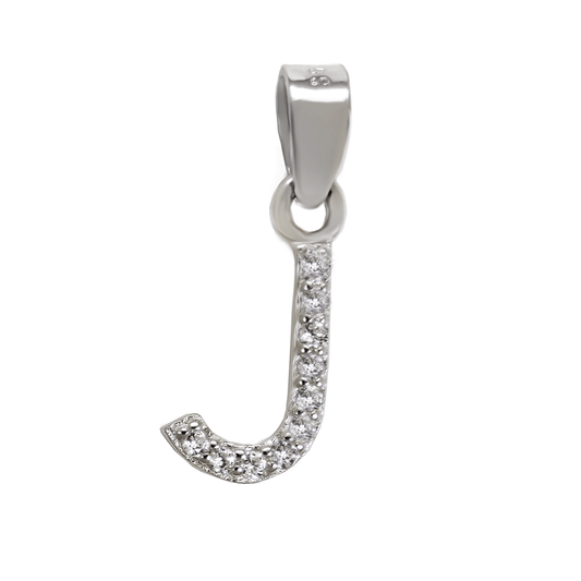 Small Initial J CZ Pendant Rhodium