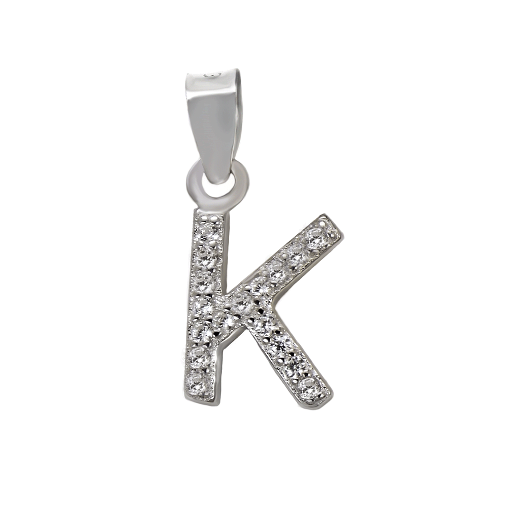 Small Initial K CZ Pendant Rhodium