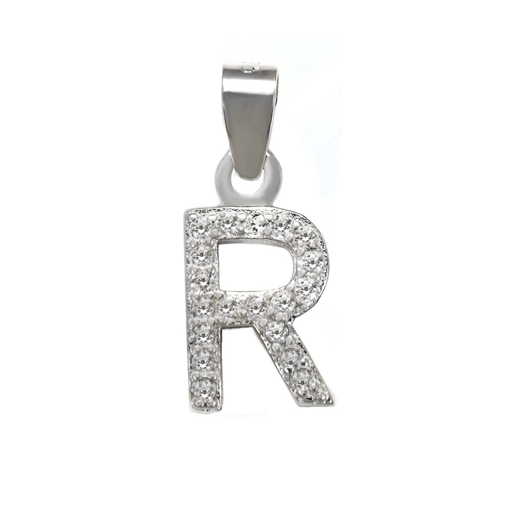 Small Initial R CZ Pendant Rhodium