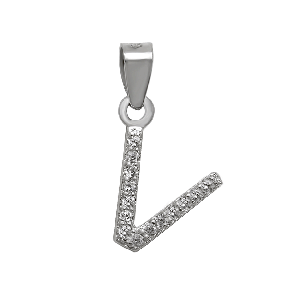 Small Initial V CZ Pendant Rhodium