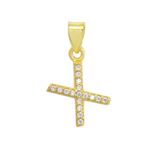 Small Initial X CZ Pendant Gold Plated