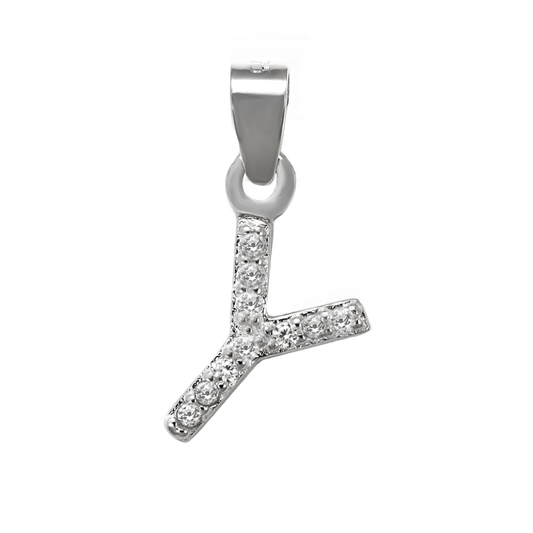 Small Initial Y CZ Pendant Rhodium