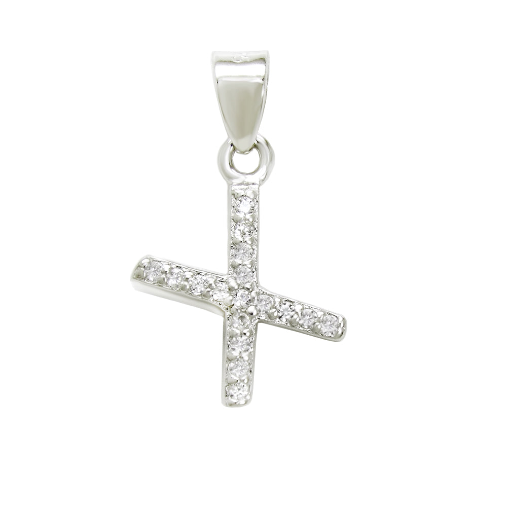 Small Initial X CZ Pendant Rhodium
