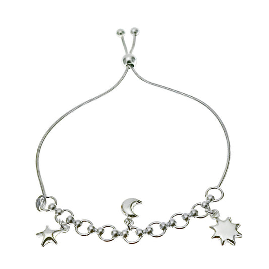 adjustable silver snake chain celestial charm bracelet