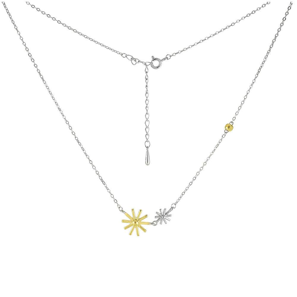 Two Tone Starburst Rhodium Necklace