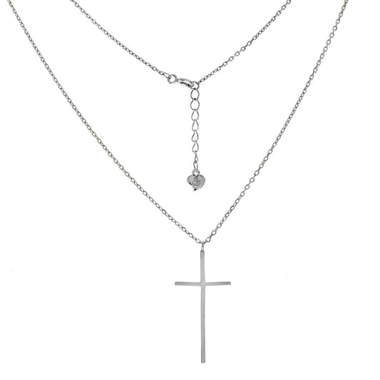 Sterling Silver Cross W Cable D C Chain Rhodium Necklace