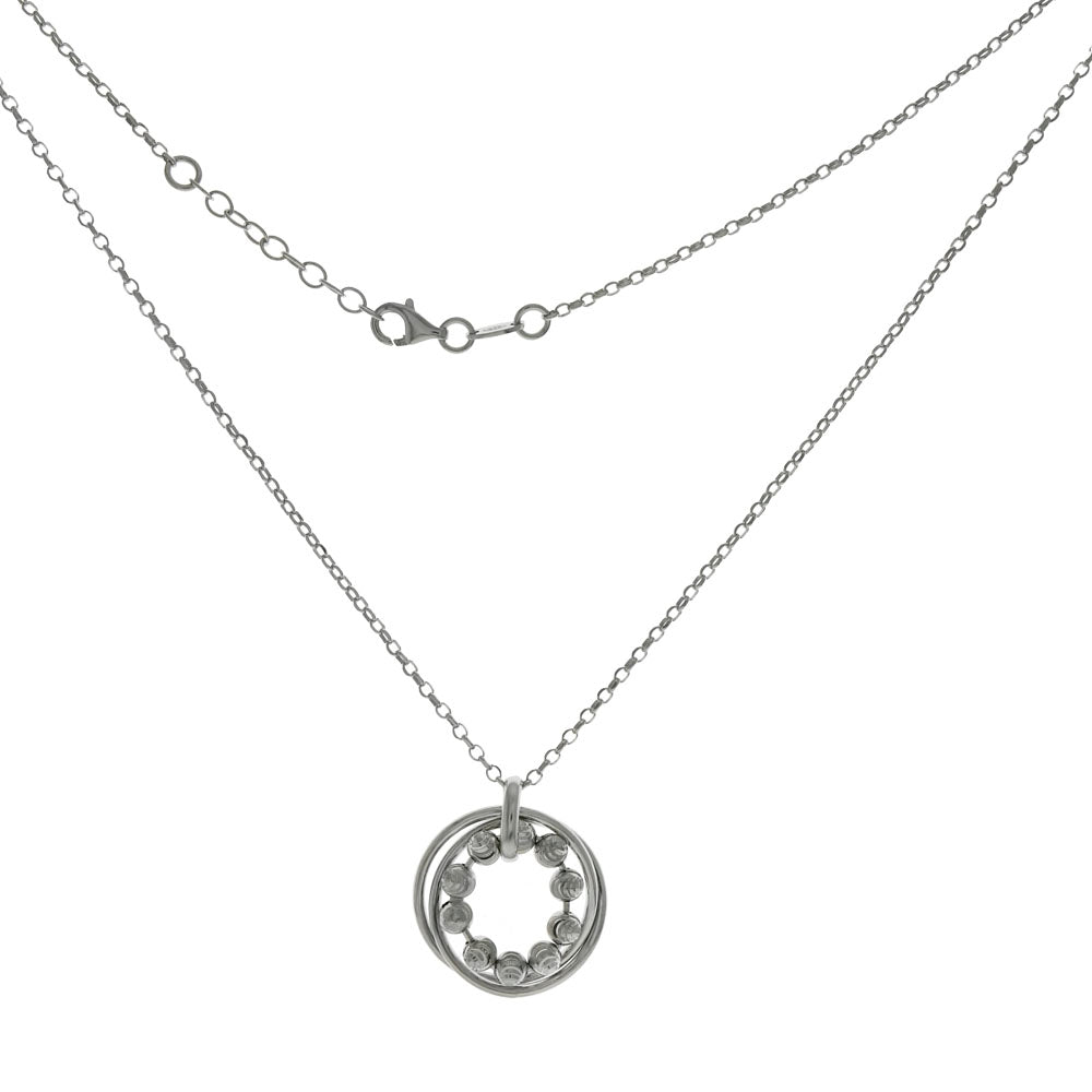 Circle Moon Cut Bead W D C Rolo Rhodium Necklace