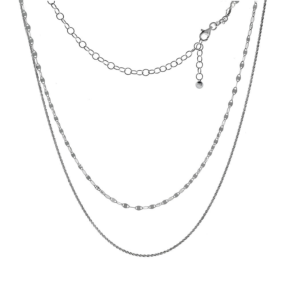 Italian Sterling Silver Double Layered Fancy Chain Necklace