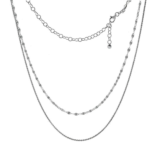 Italian Sterling Silver Double Layered Fancy Chain Necklace