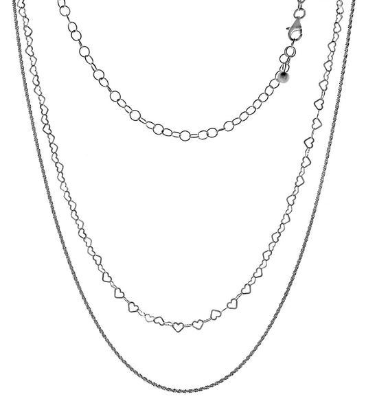 Italian Sterling Silver Double Layered Fancy Chain Necklace