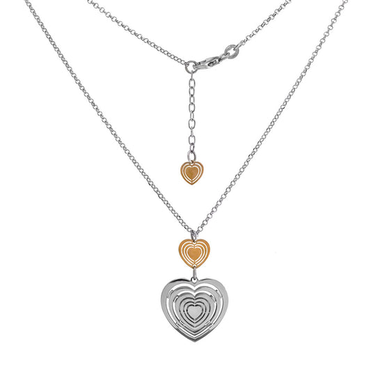 Italian Sterling Silver Laser Cut Heart Necklace W Rose Gold Plated