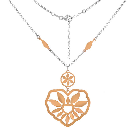 Italian  Rolo W Laser Cut Heart Necklace