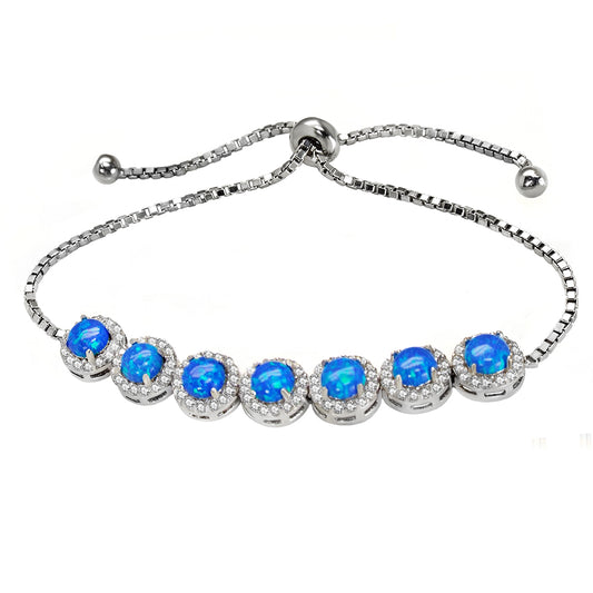 simulated blue opal charm stretch bracelet