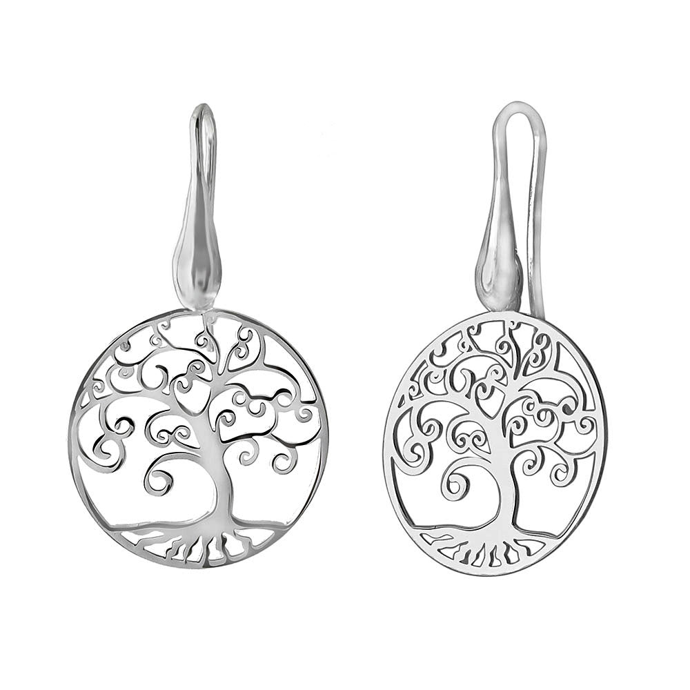 Italian Sterling Silver Laser Cut Tree Of Life Earrings