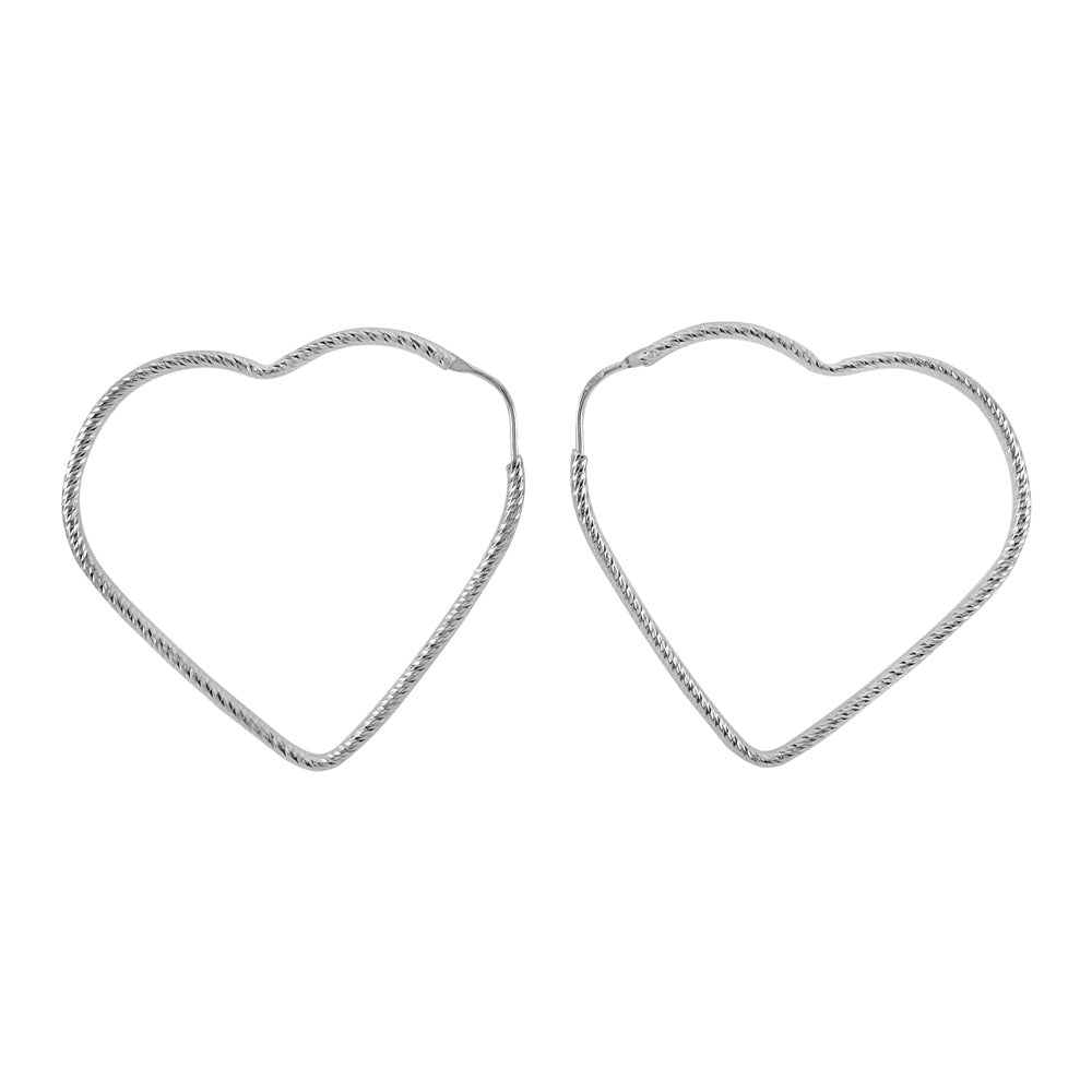 Italian Sterling Silver D C Tube Heart Shape Hoop Earrings