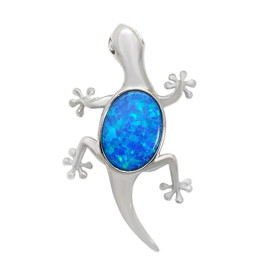 Simulated Blue Opal Lizard Pendant 925 Sterling Silver