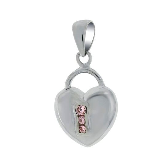 Sterling Silver Heart W Pink Cubic Zirconia Pendant