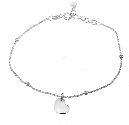 Thin Rope Chain with Heart Charm Bracelet